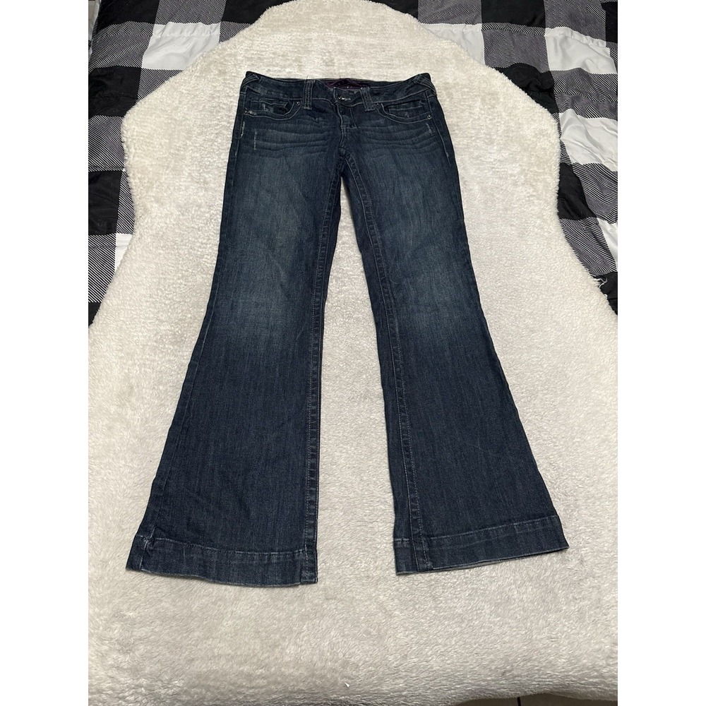 Refuge Women's Low Waist Flare Dark Wash Jeans Size 7 Short Pants Stretch Y2K